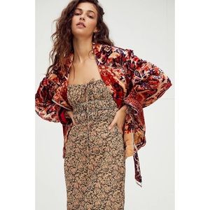Free People Red Floral Quilted Bomber Jacket